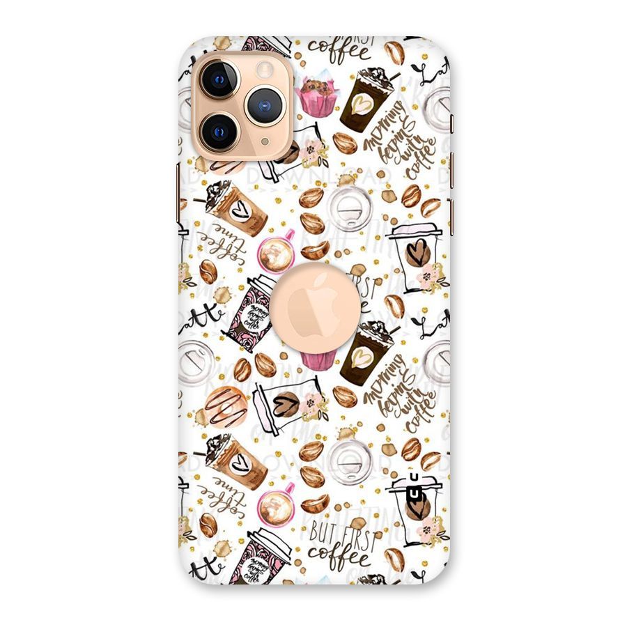 Coffee Pattern Back Case for iPhone 11 Pro Max Logo Cut