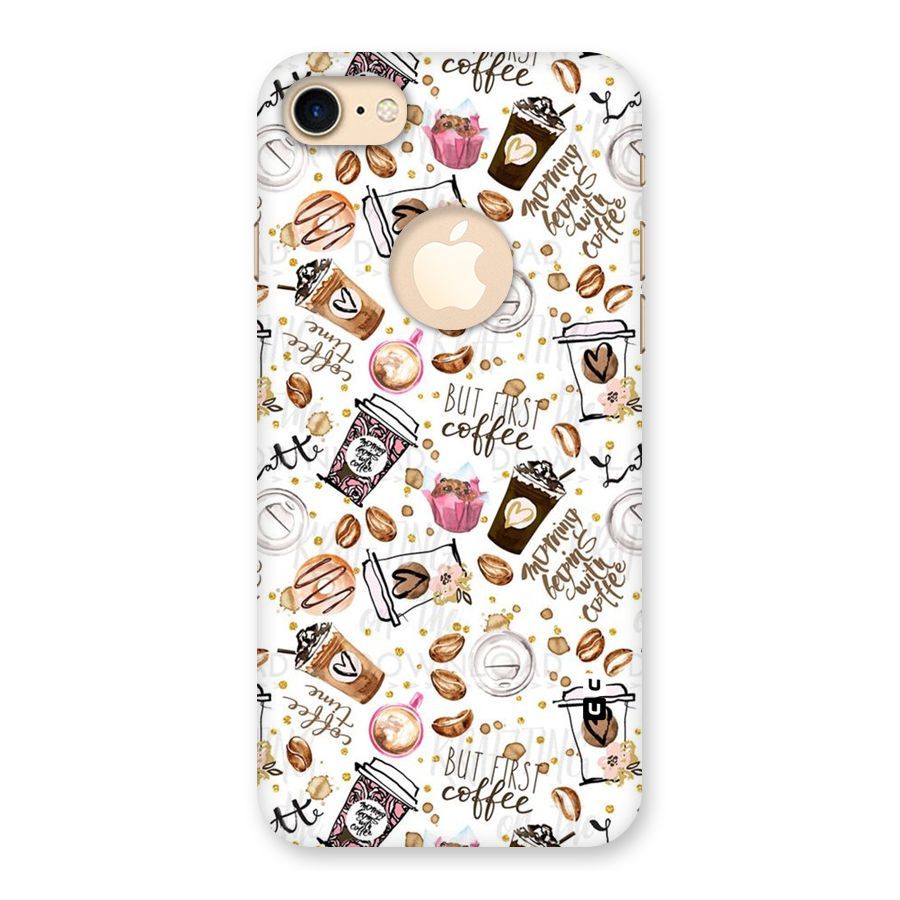 Coffee Pattern Back Case for iPhone 7 Logo Cut