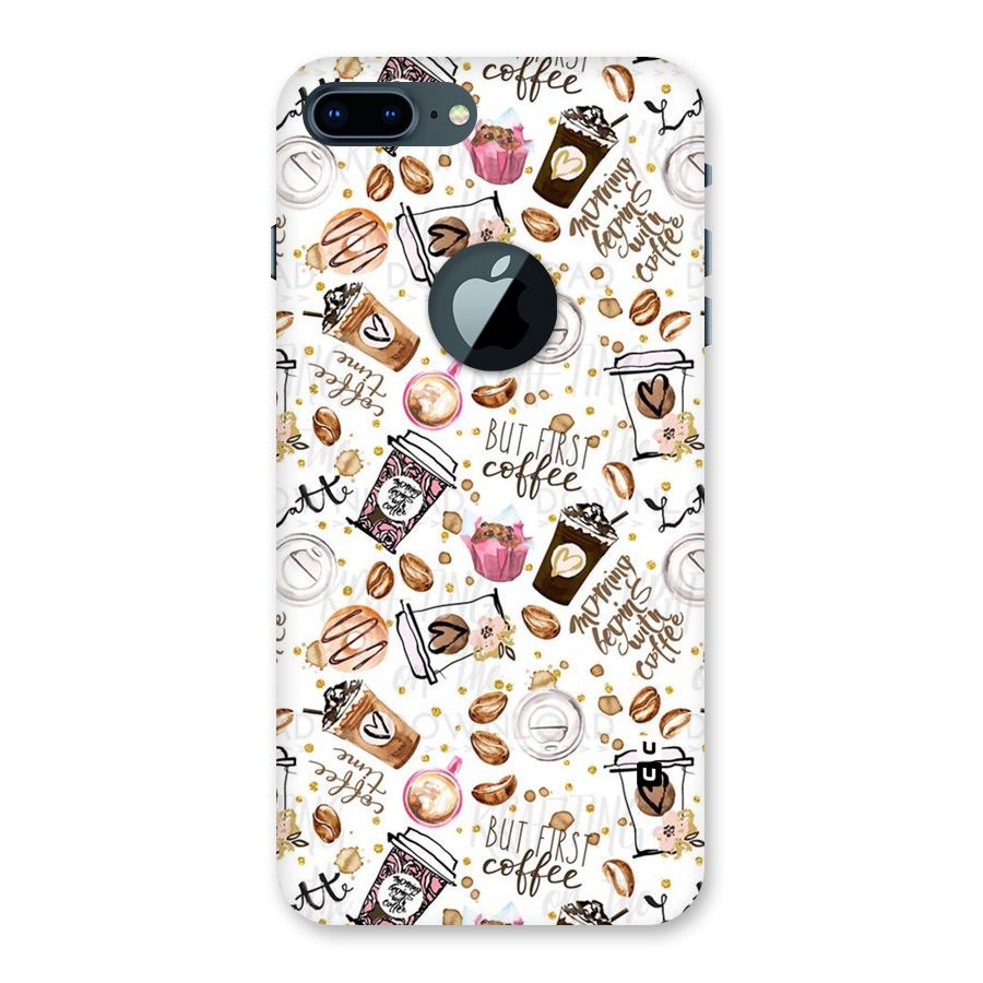 Coffee Pattern Back Case for iPhone 7 Plus Logo Cut