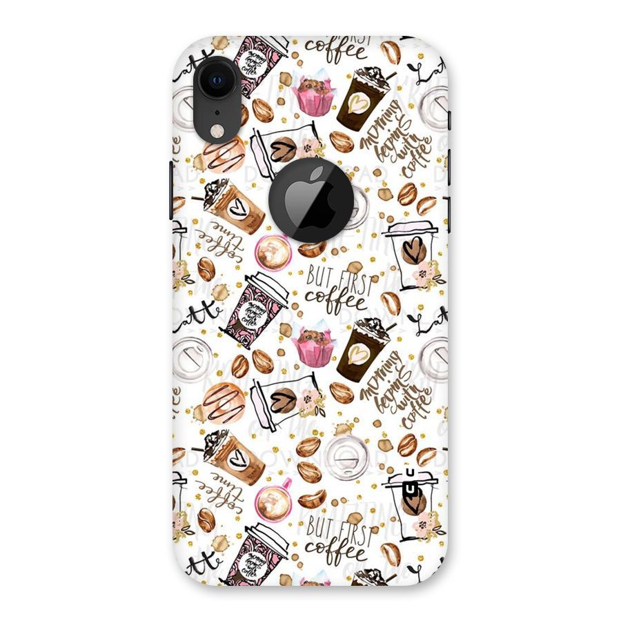 Coffee Pattern Back Case for iPhone XR Logo Cut