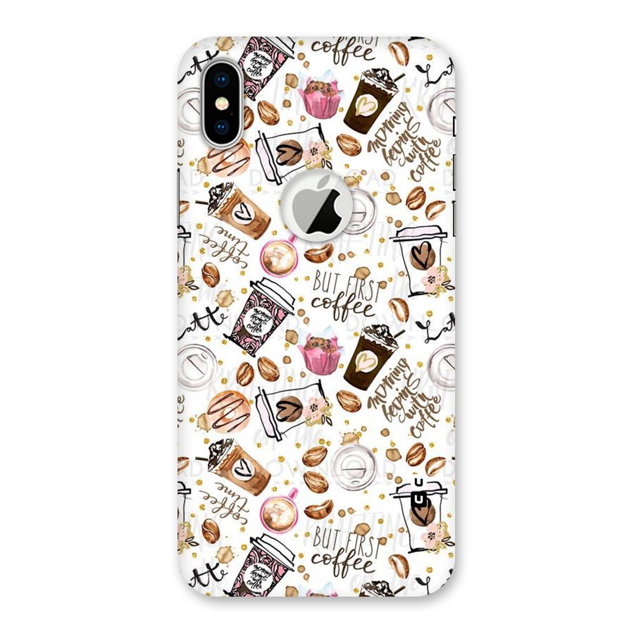 Coffee Pattern Back Case for iPhone X Logo Cut