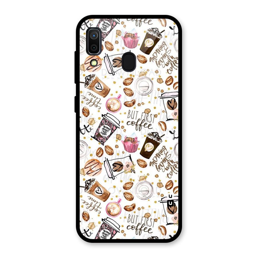 Coffee Pattern Glass Back Case for Galaxy A30