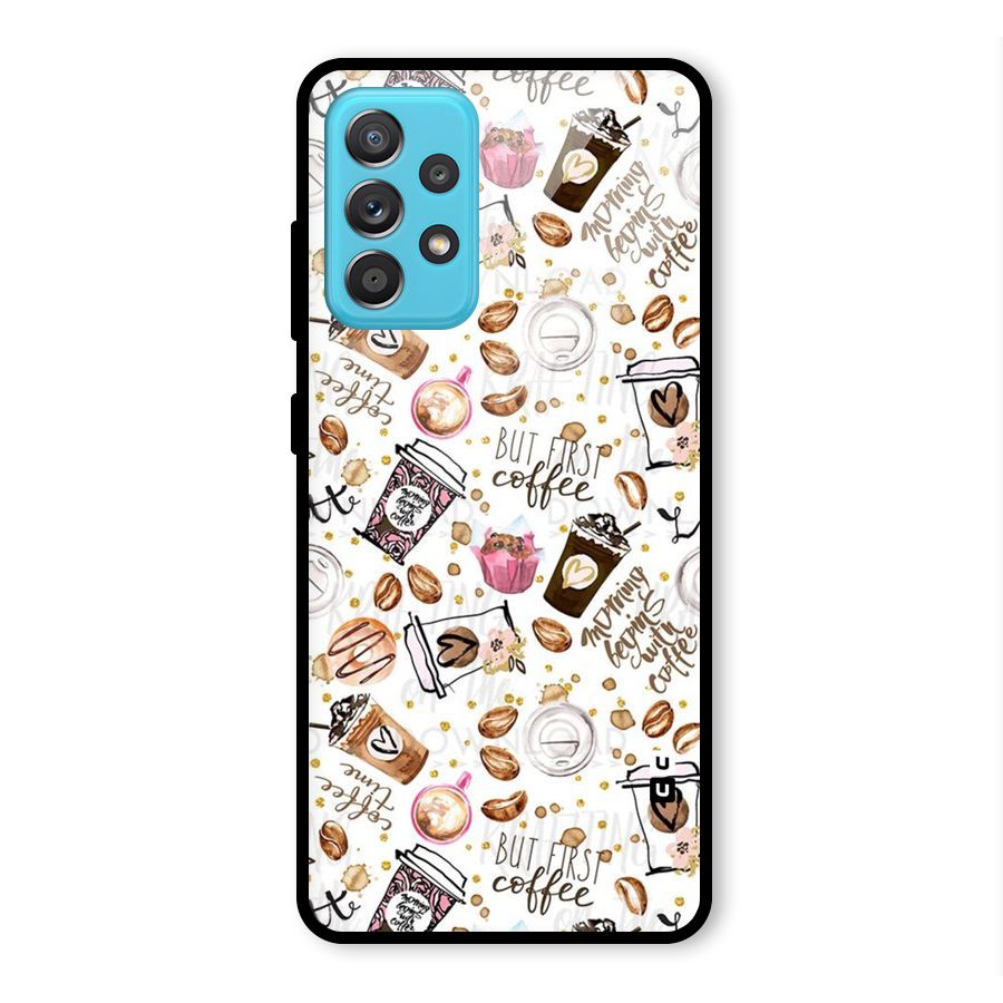 Coffee Pattern Glass Back Case for Galaxy A52