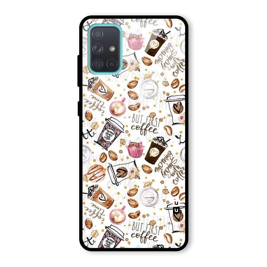 Coffee Pattern Glass Back Case for Galaxy A71
