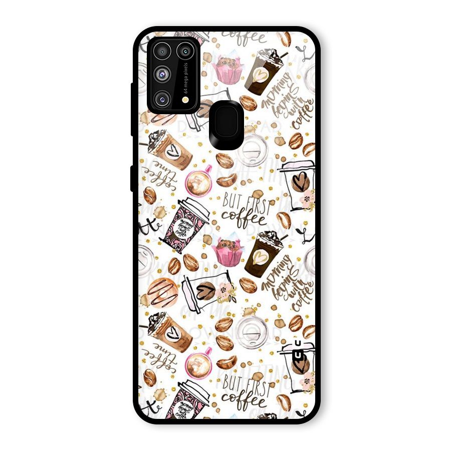 Coffee Pattern Glass Back Case for Galaxy F41