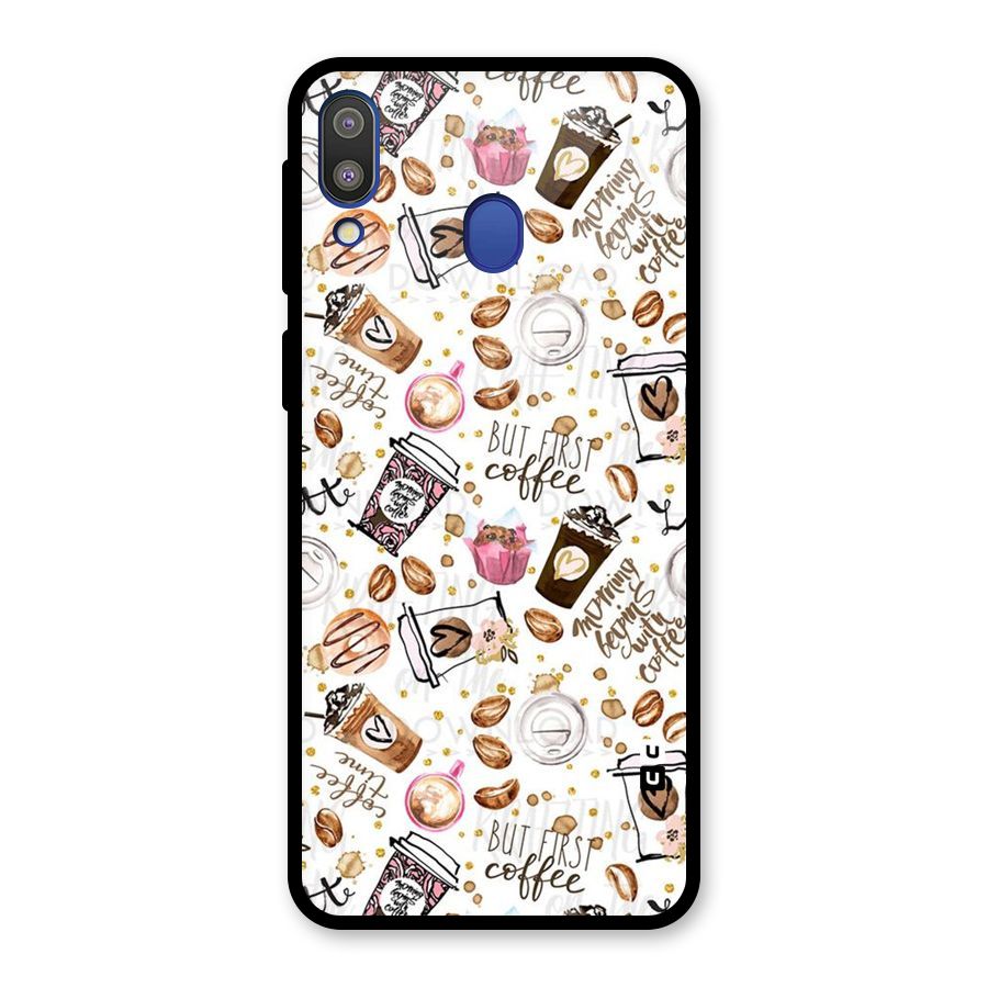 Coffee Pattern Glass Back Case for Galaxy M20