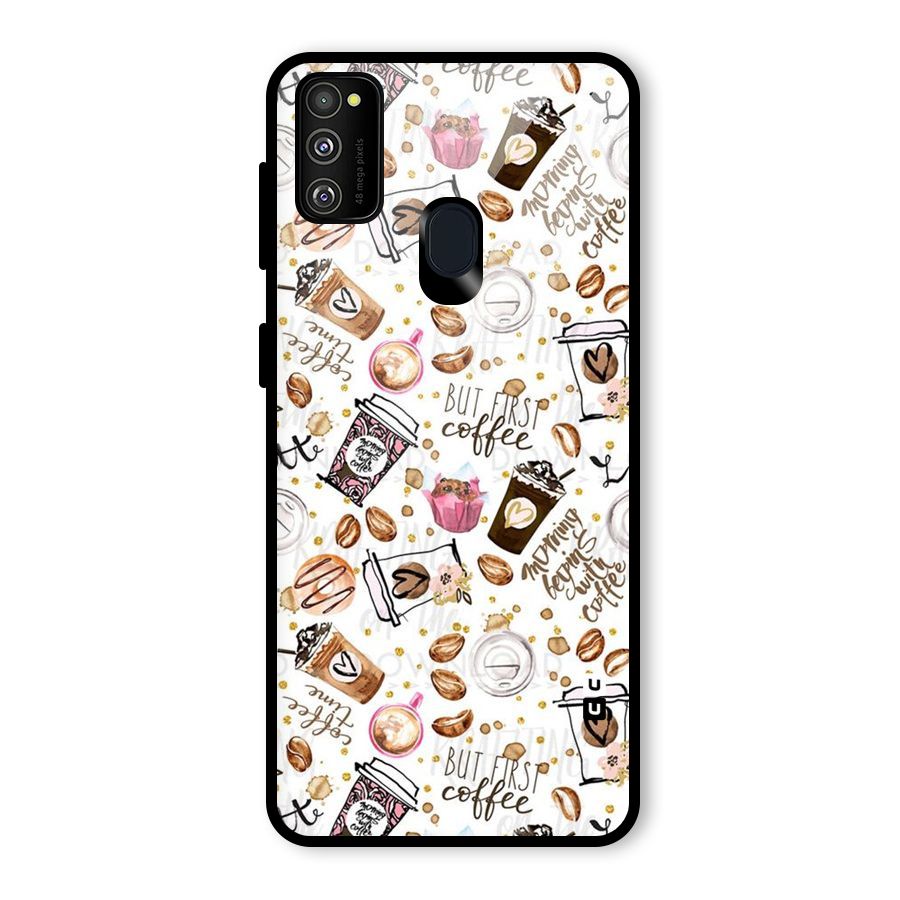 Coffee Pattern Glass Back Case for Galaxy M30s