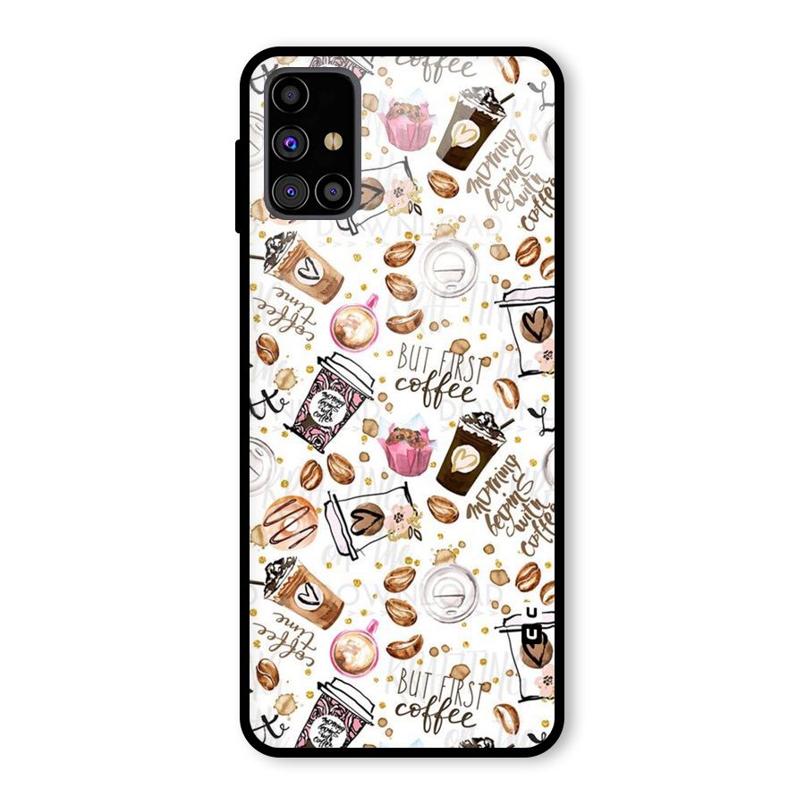 Coffee Pattern Glass Back Case for Galaxy M31s