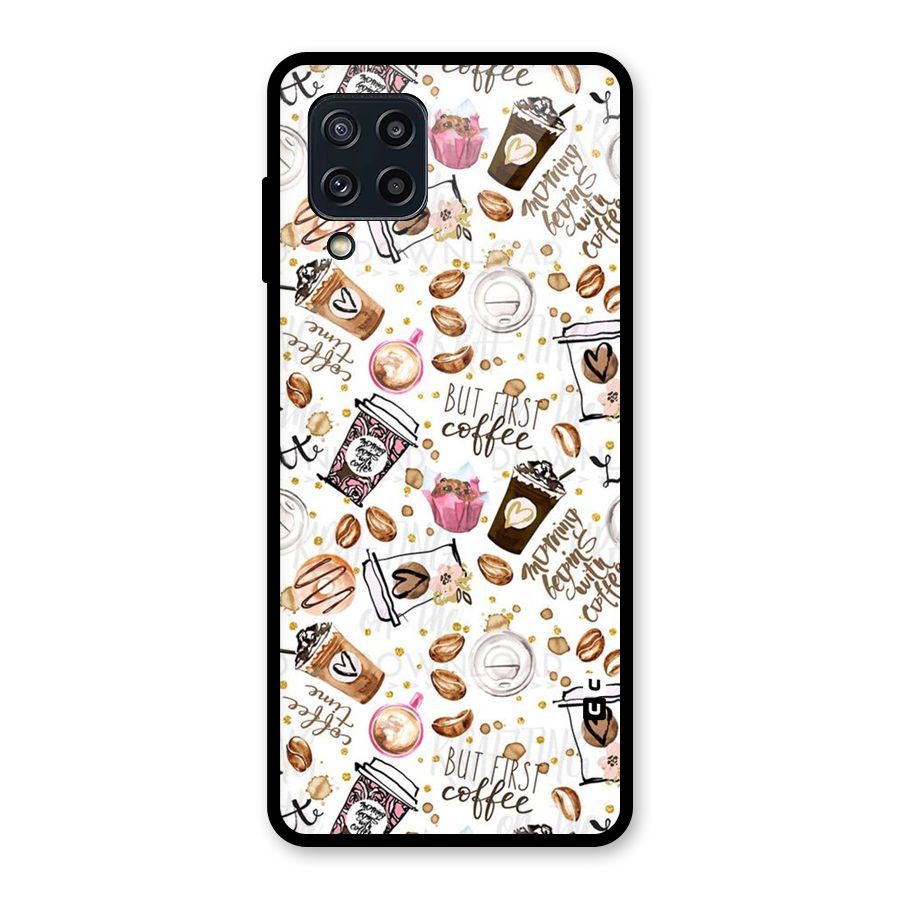 Coffee Pattern Glass Back Case for Galaxy M32