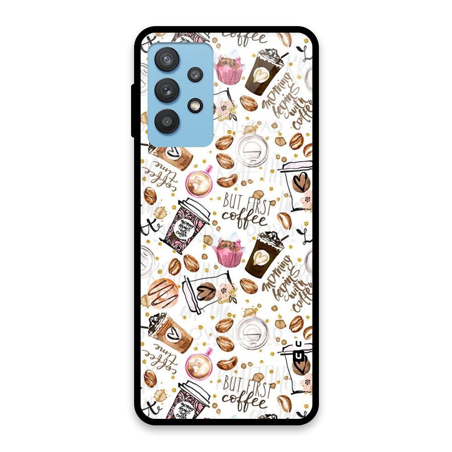 Coffee Pattern Glass Back Case for Galaxy M32 5G
