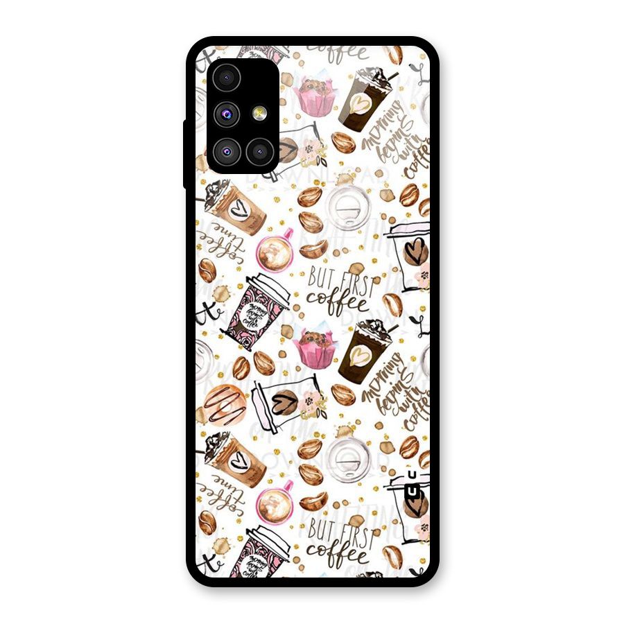 Coffee Pattern Glass Back Case for Galaxy M51