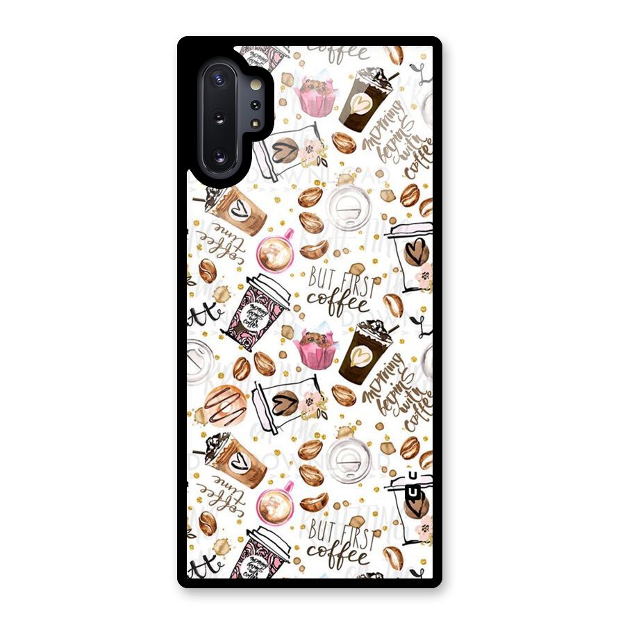 Coffee Pattern Glass Back Case for Galaxy Note 10 Plus