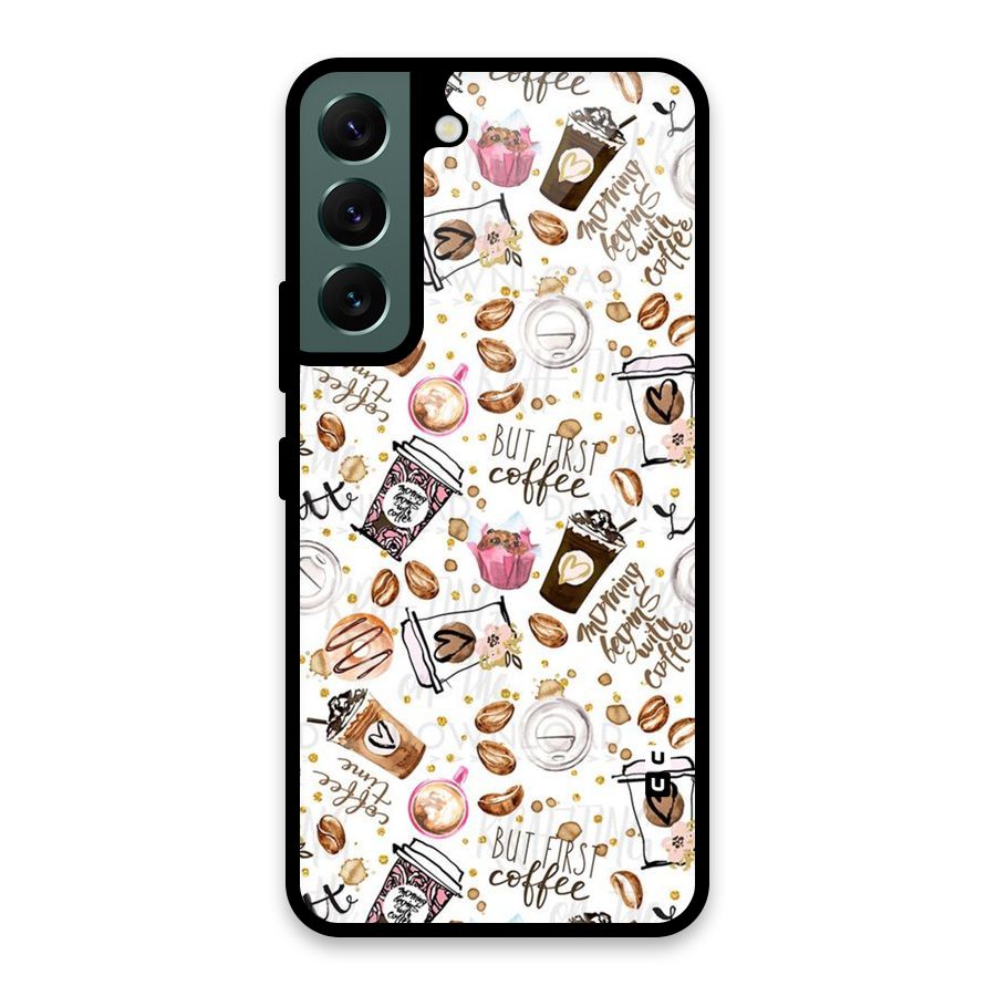 Coffee Pattern Glass Back Case for Galaxy S22 5G