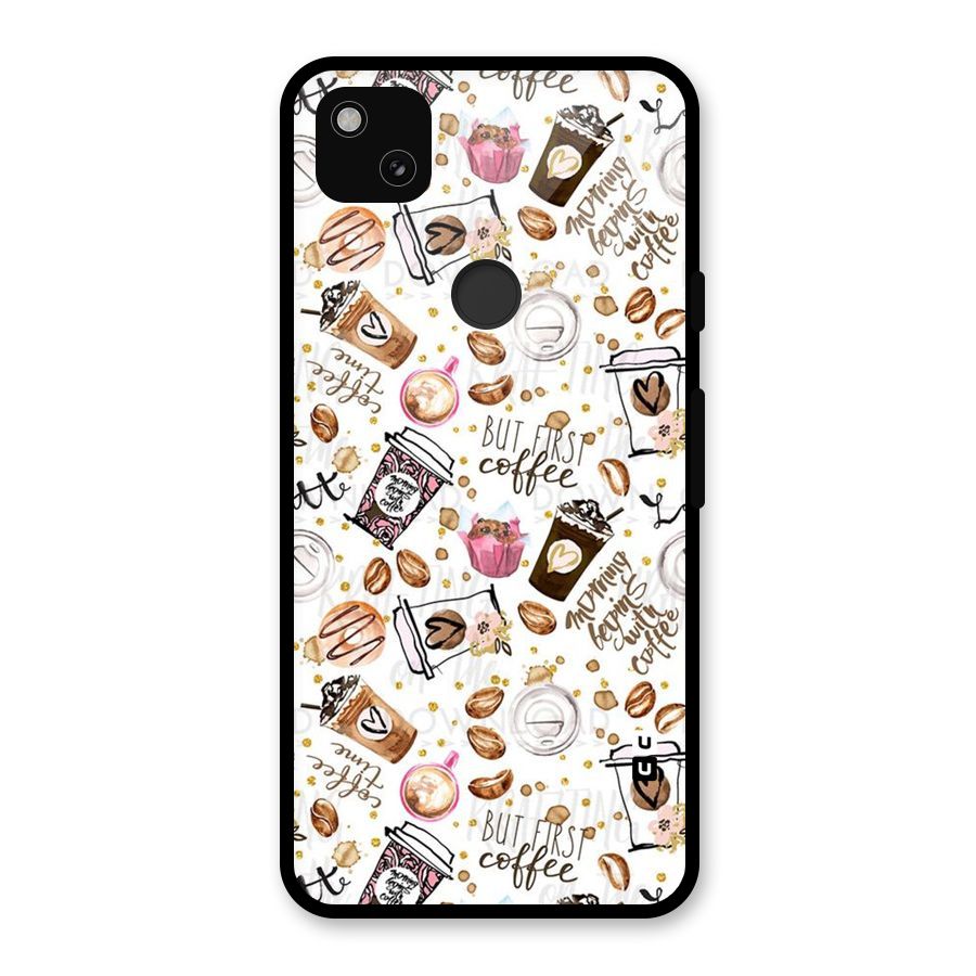 Coffee Pattern Glass Back Case for Google Pixel 4a