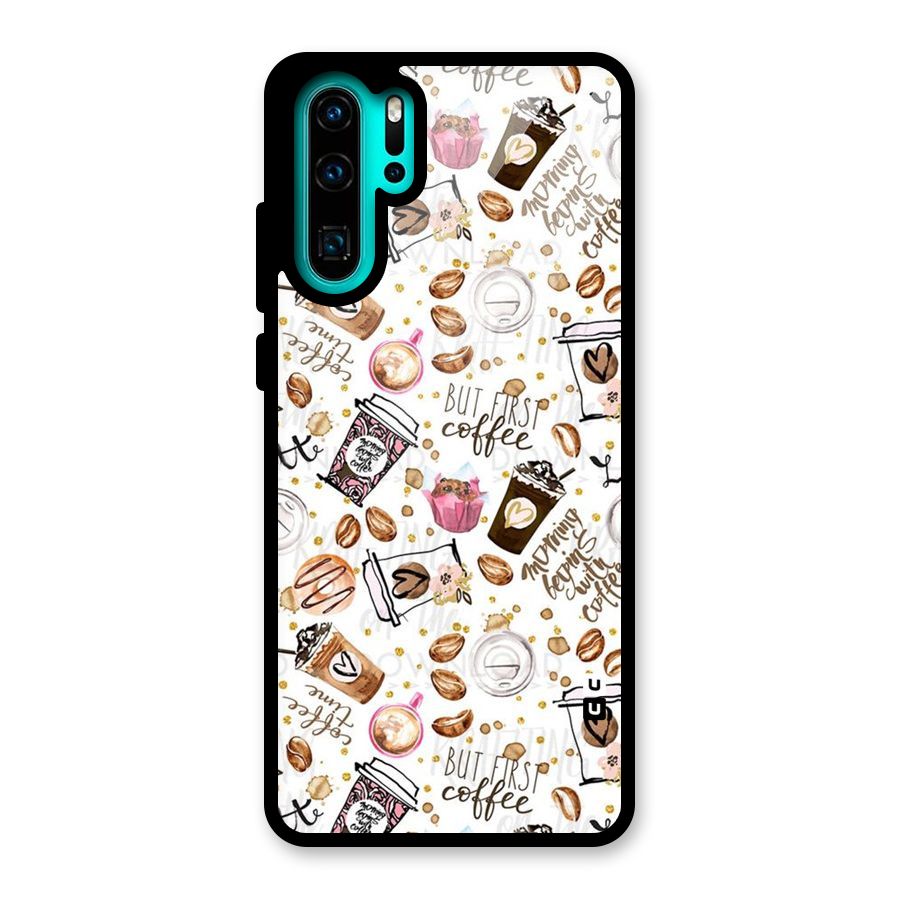Coffee Pattern Glass Back Case for Huawei P30 Pro