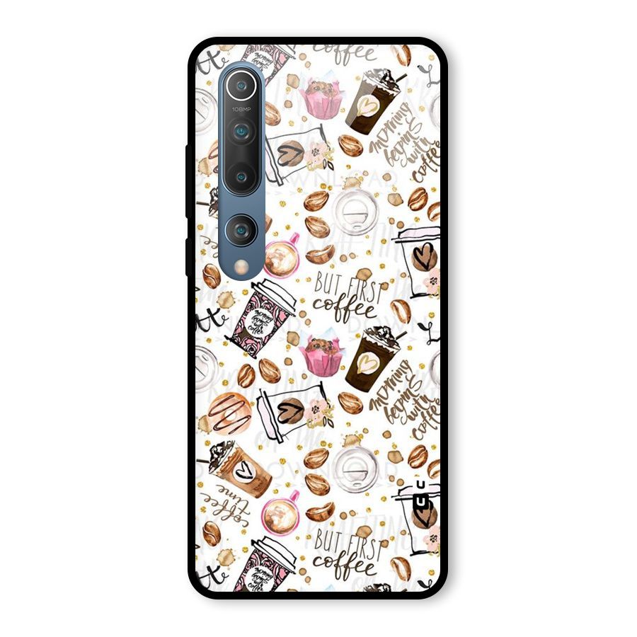 Coffee Pattern Glass Back Case for Mi 10