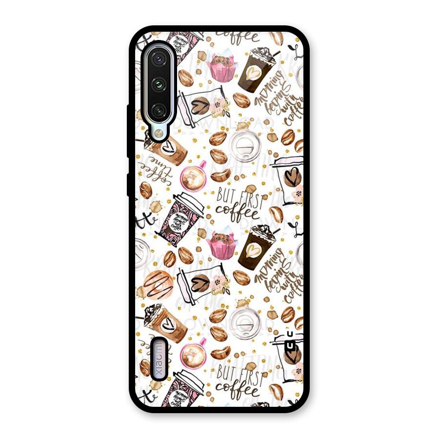 Coffee Pattern Glass Back Case for Mi A3