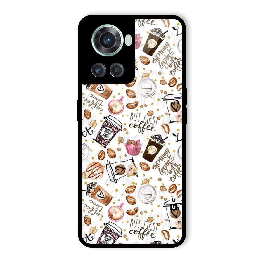 Coffee Pattern Glass Back Case for OnePlus 10R