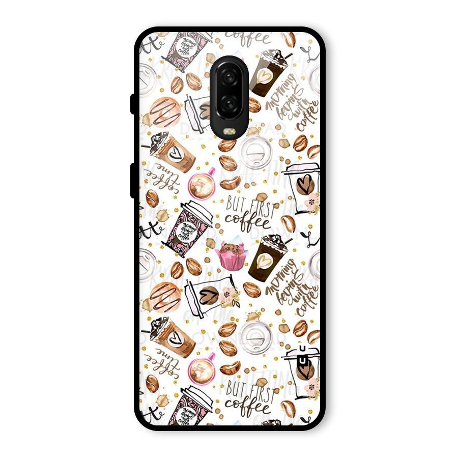 Coffee Pattern Glass Back Case for OnePlus 6T
