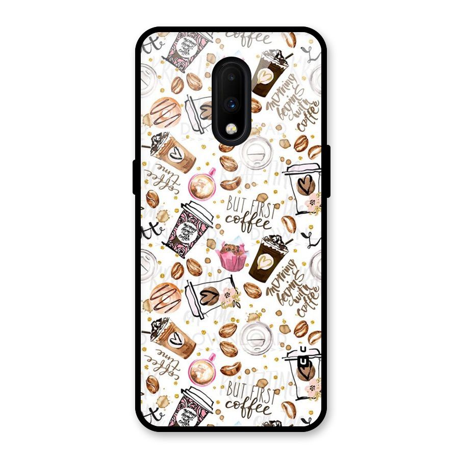 Coffee Pattern Glass Back Case for OnePlus 7
