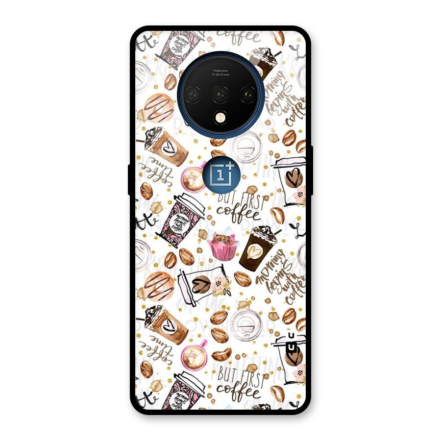 Coffee Pattern Glass Back Case for OnePlus 7T