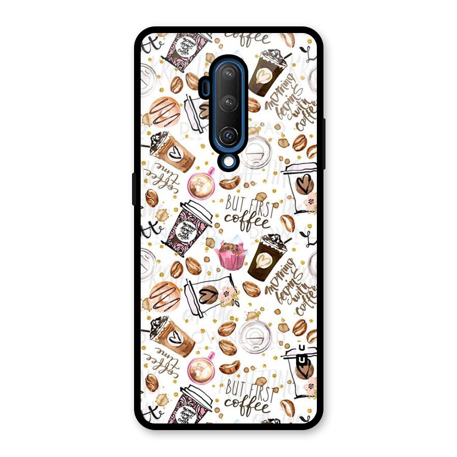 Coffee Pattern Glass Back Case for OnePlus 7T Pro