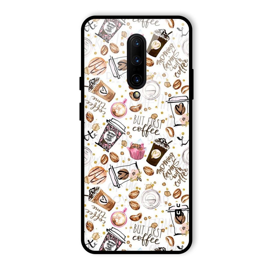 Coffee Pattern Glass Back Case for OnePlus 7 Pro