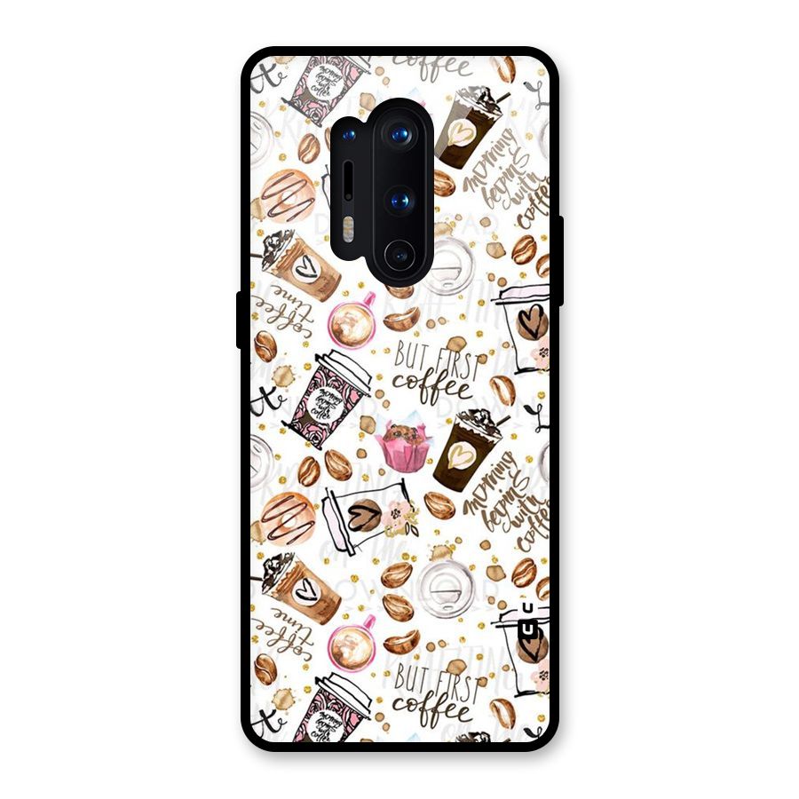 Coffee Pattern Glass Back Case for OnePlus 8 Pro