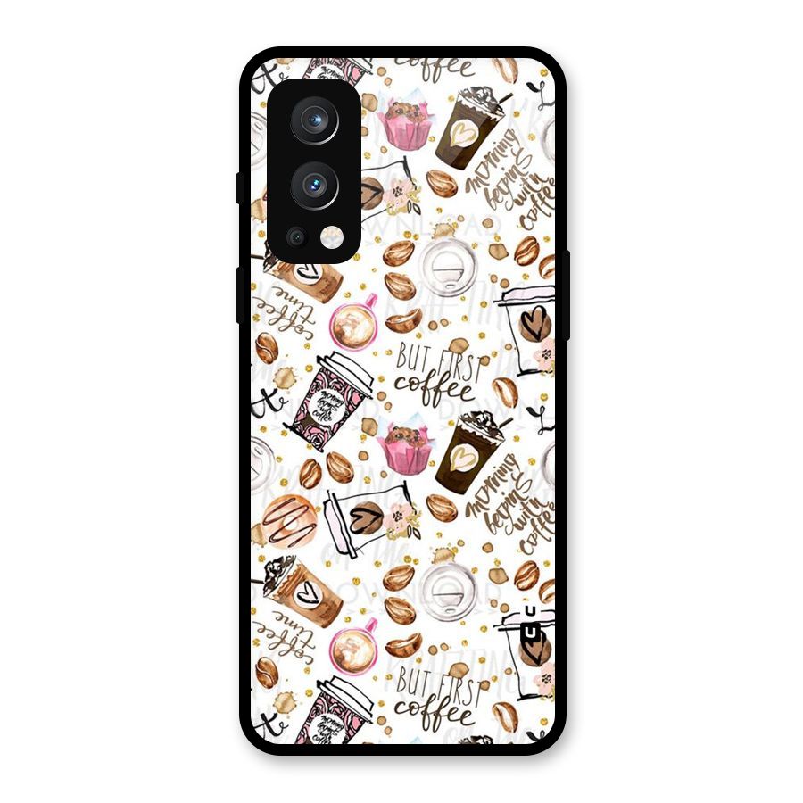 Coffee Pattern Glass Back Case for OnePlus Nord 2 5G