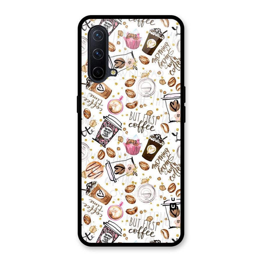 Coffee Pattern Glass Back Case for OnePlus Nord CE 5G