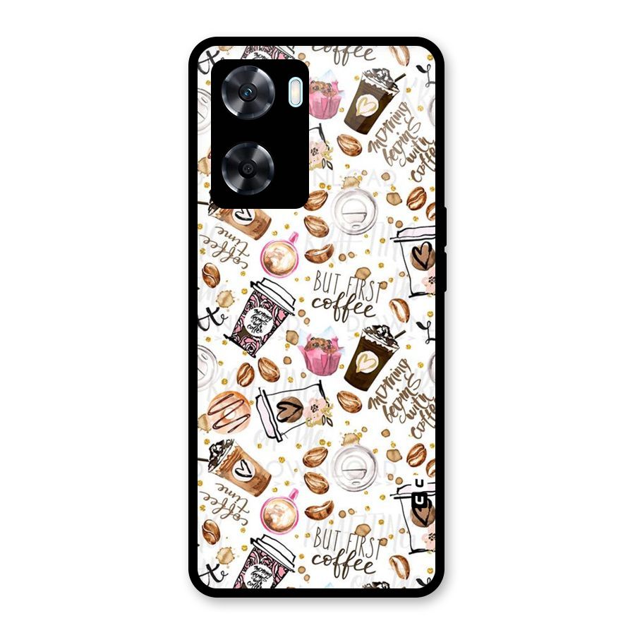 Coffee Pattern Glass Back Case for Oppo A77