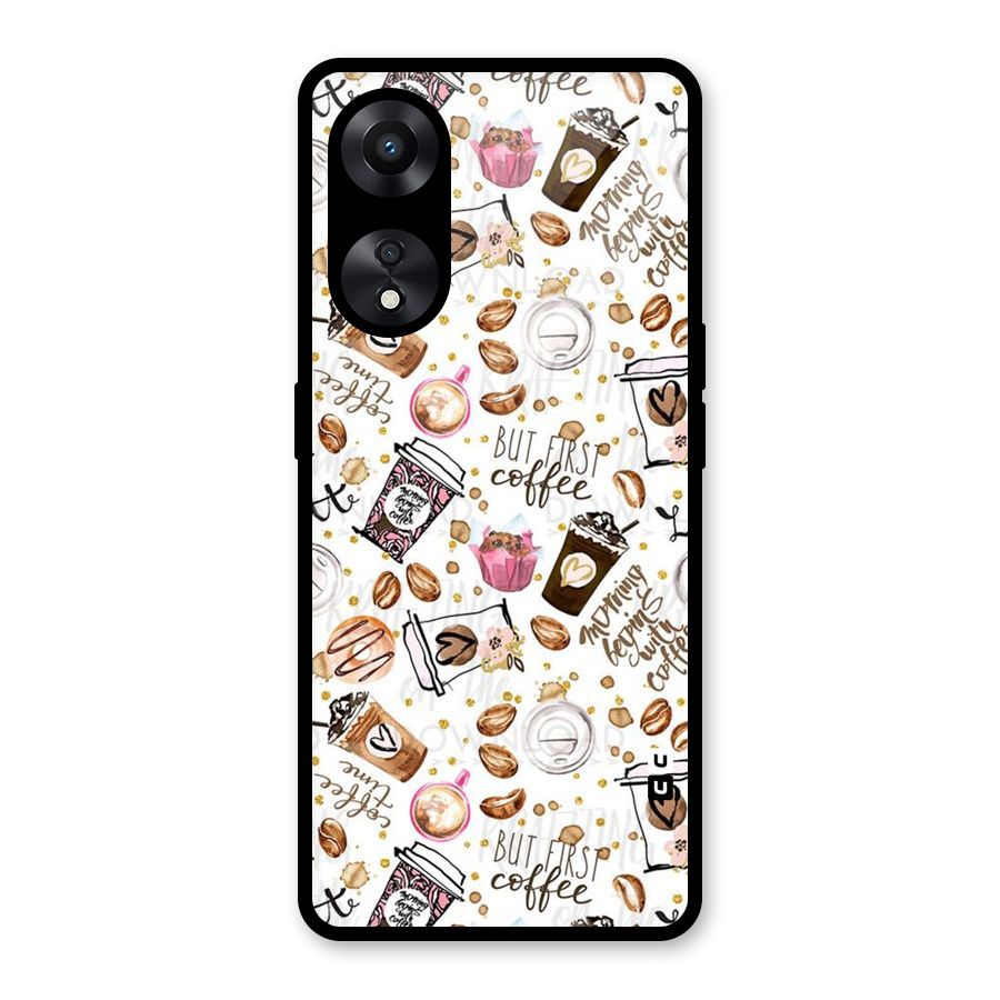 Coffee Pattern Glass Back Case for Oppo A78