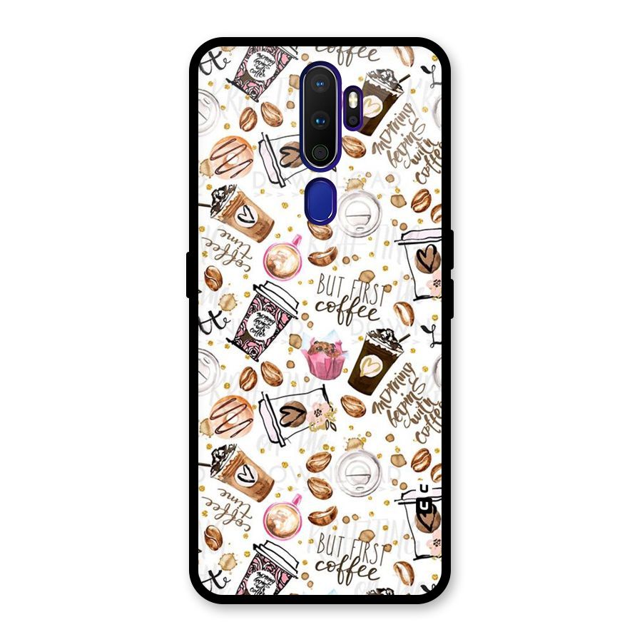 Coffee Pattern Glass Back Case for Oppo A9 (2020)