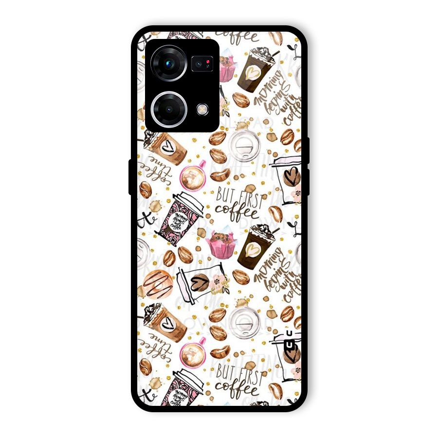 Coffee Pattern Glass Back Case for Oppo F21 Pro 5G