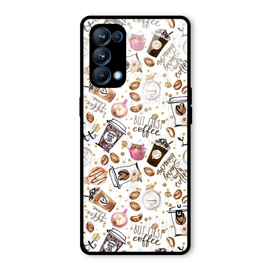Coffee Pattern Glass Back Case for Oppo Reno5 Pro 5G