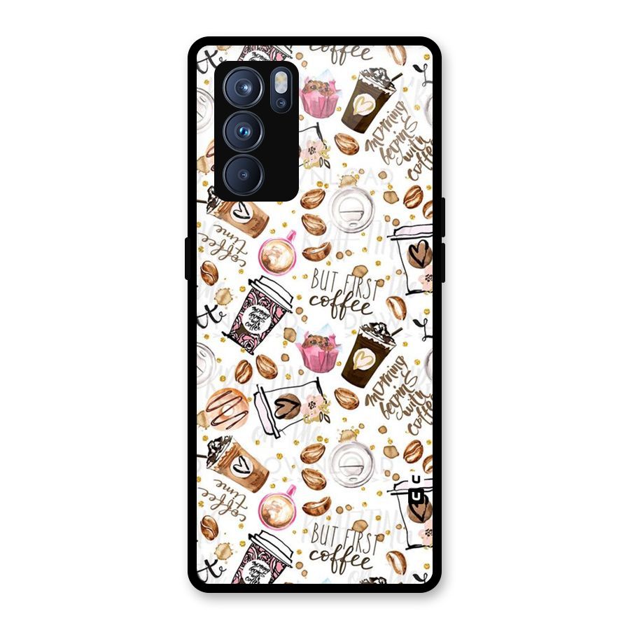 Coffee Pattern Glass Back Case for Oppo Reno6 Pro 5G
