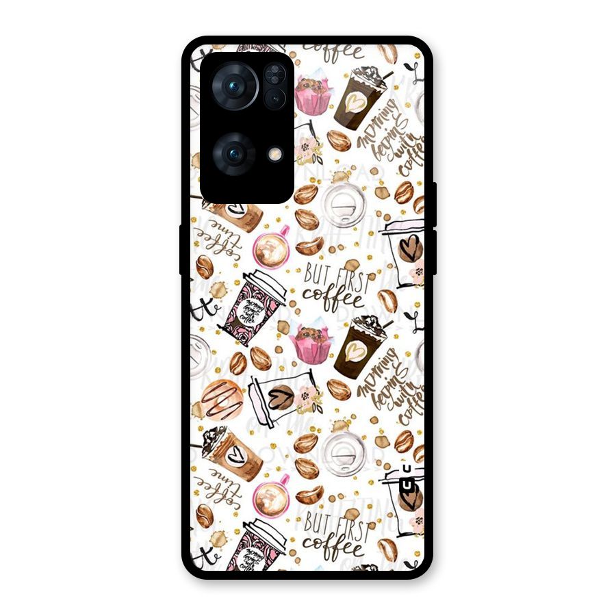 Coffee Pattern Glass Back Case for Oppo Reno7 Pro 5G