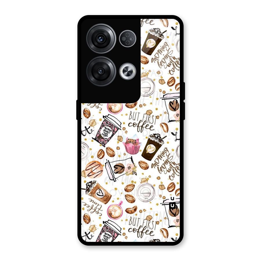 Coffee Pattern Glass Back Case for Oppo Reno8 Pro 5G