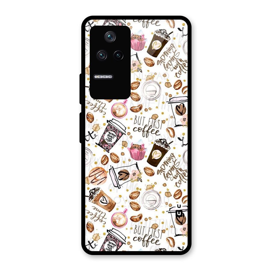 Coffee Pattern Glass Back Case for Poco F4 5G