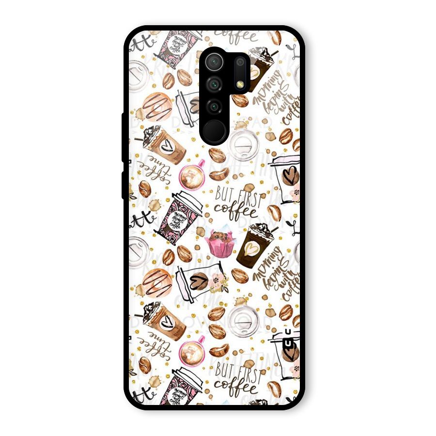 Coffee Pattern Glass Back Case for Poco M2
