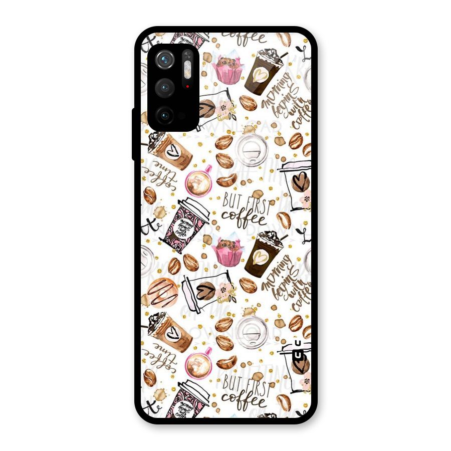 Coffee Pattern Glass Back Case for Poco M3 Pro 5G
