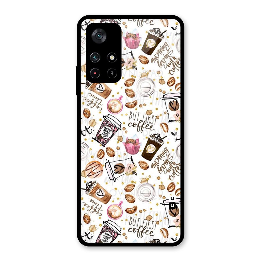 Coffee Pattern Glass Back Case for Poco M4 Pro 5G