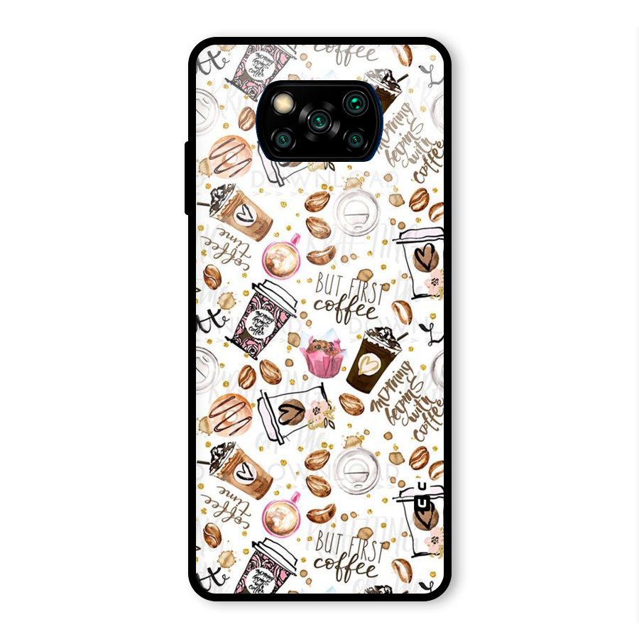 Coffee Pattern Glass Back Case for Poco X3 Pro
