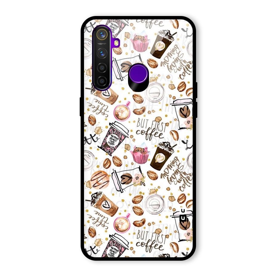 Coffee Pattern Glass Back Case for Realme 5 Pro