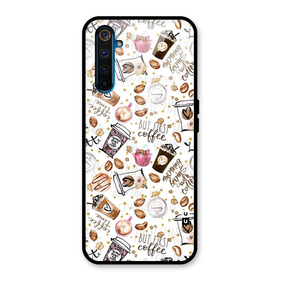 Coffee Pattern Glass Back Case for Realme 6 Pro