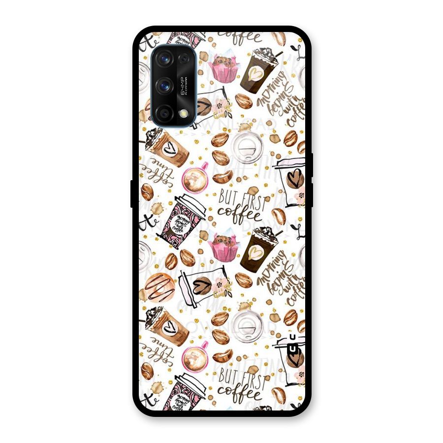 Coffee Pattern Glass Back Case for Realme 7 Pro