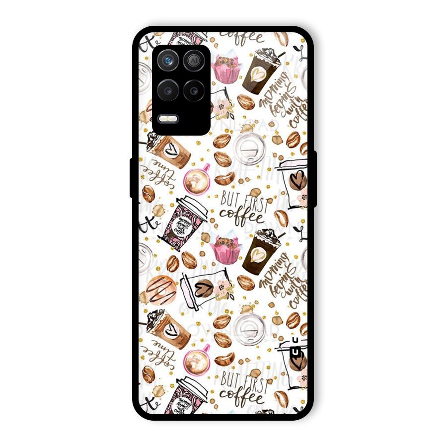 Coffee Pattern Glass Back Case for Realme 8 5G