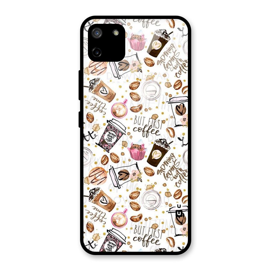 Coffee Pattern Glass Back Case for Realme C11