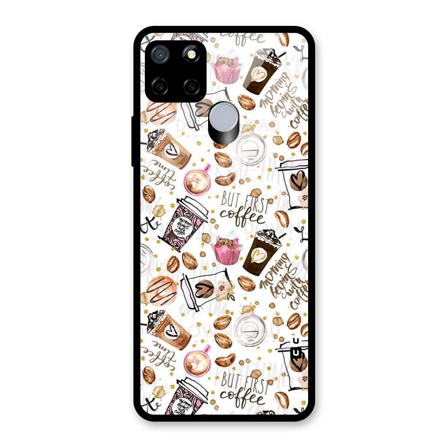 Coffee Pattern Glass Back Case for Realme C12