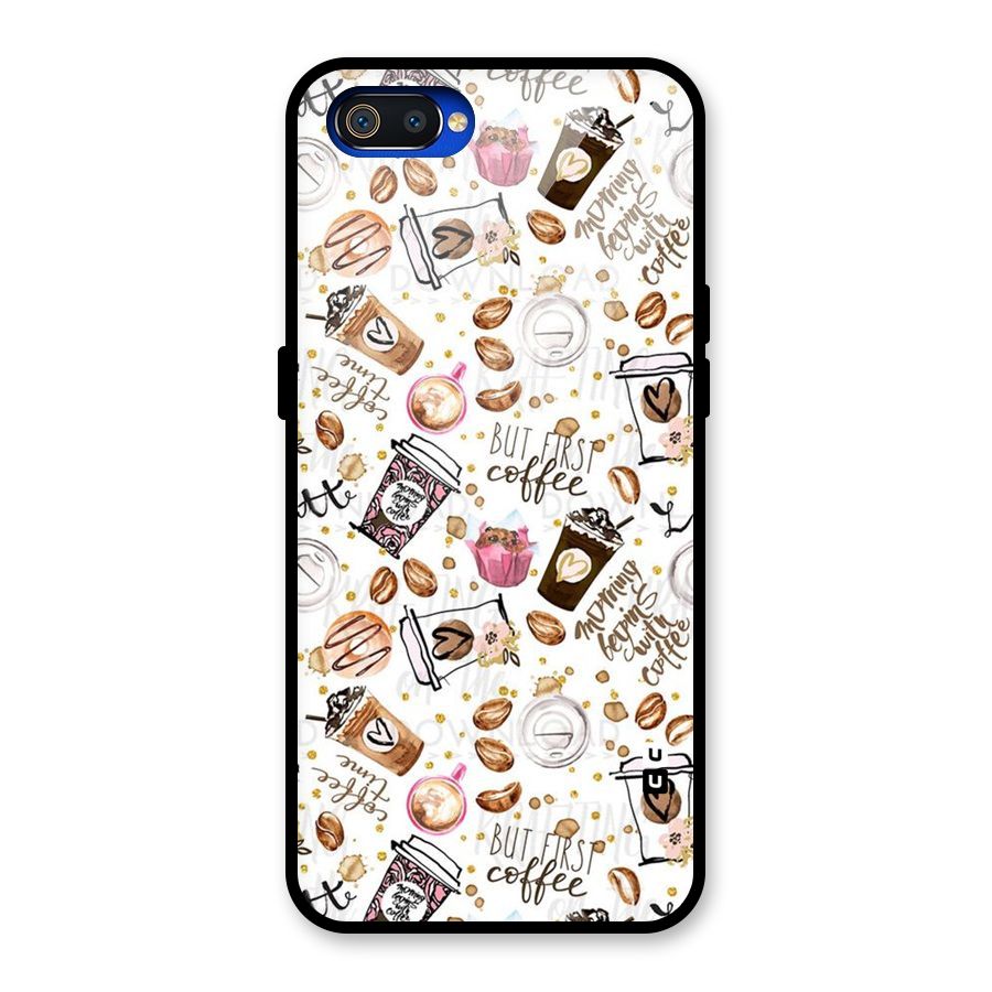 Coffee Pattern Glass Back Case for Realme C2